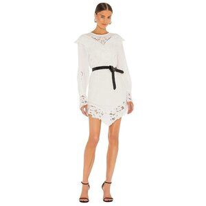 RAISSA Embroidered Linen Dress in Off White Small New Embroidered Mini